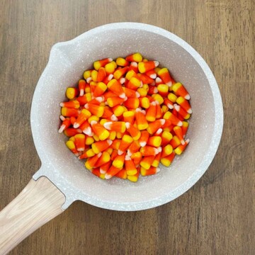 Candy corn in saucepan.