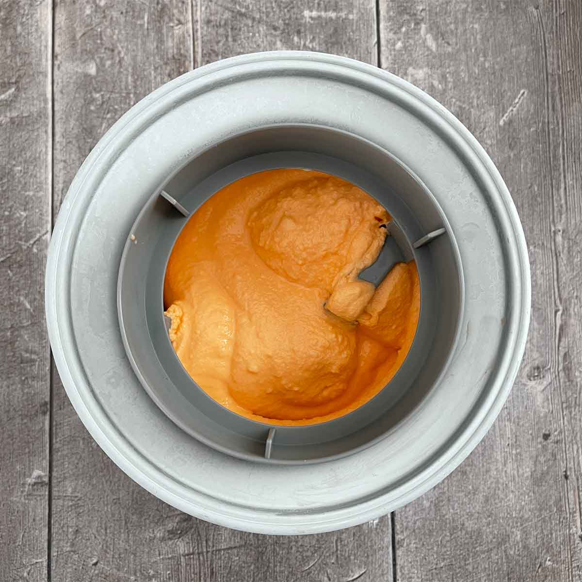 Fully churned ice cream.