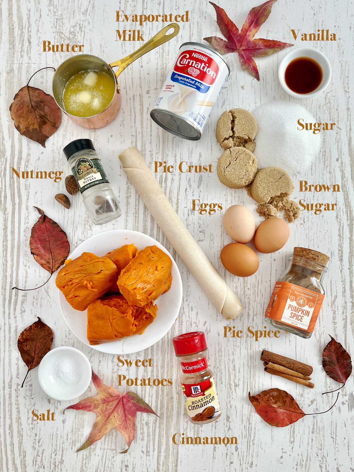 All the ingredients for Easy Sweet Potato Pie Recipe This Thanksgiving.