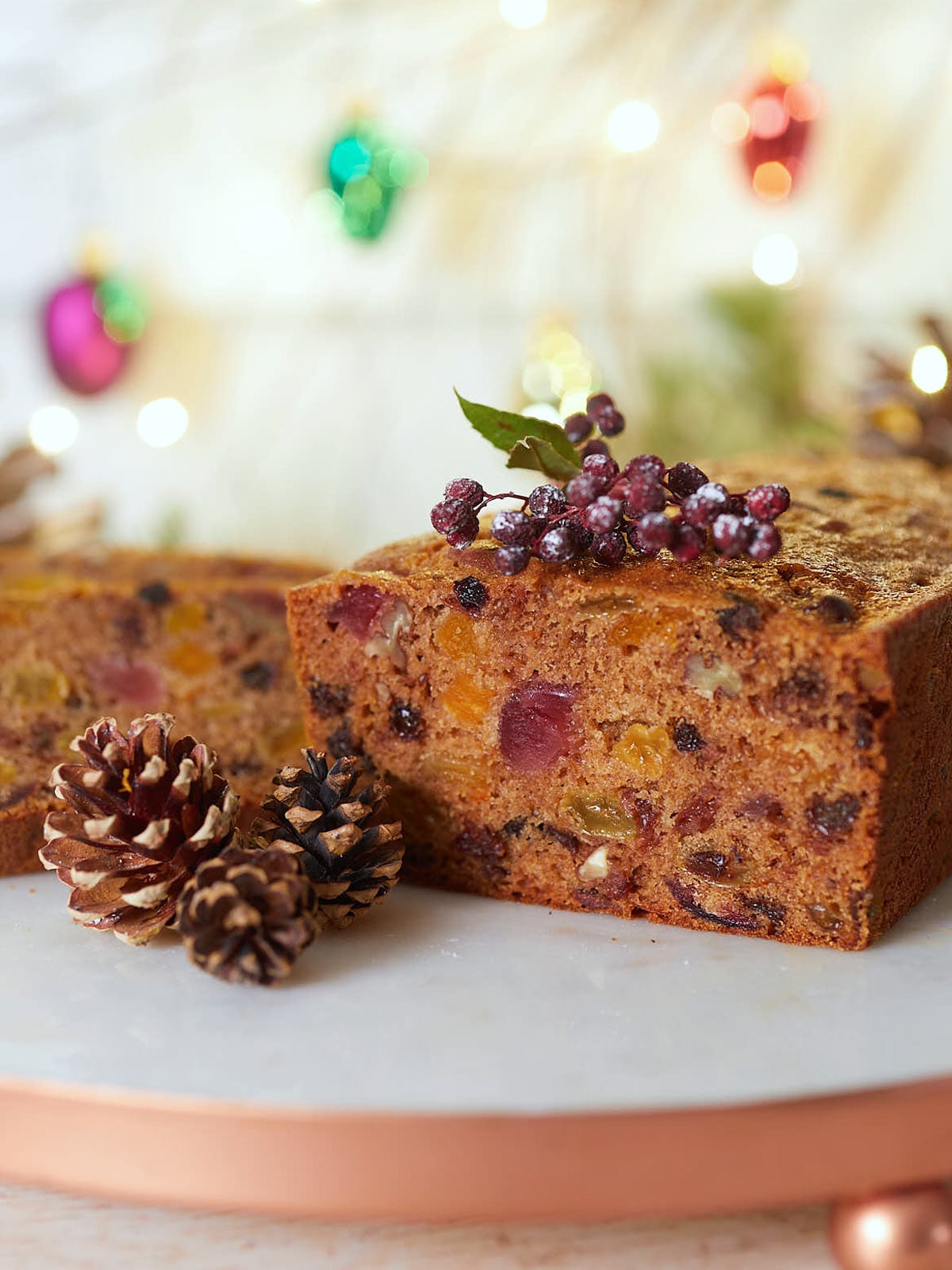 Fruitcake on a plate.