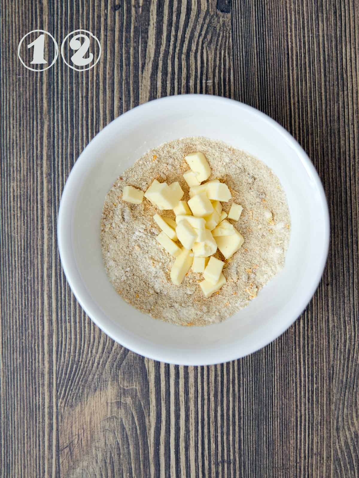 Small bowl with brown sugar, salt, flour and butter for the topping.