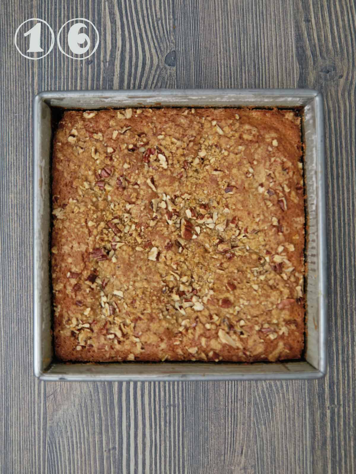Baked coffee cake from the oven to cool.
