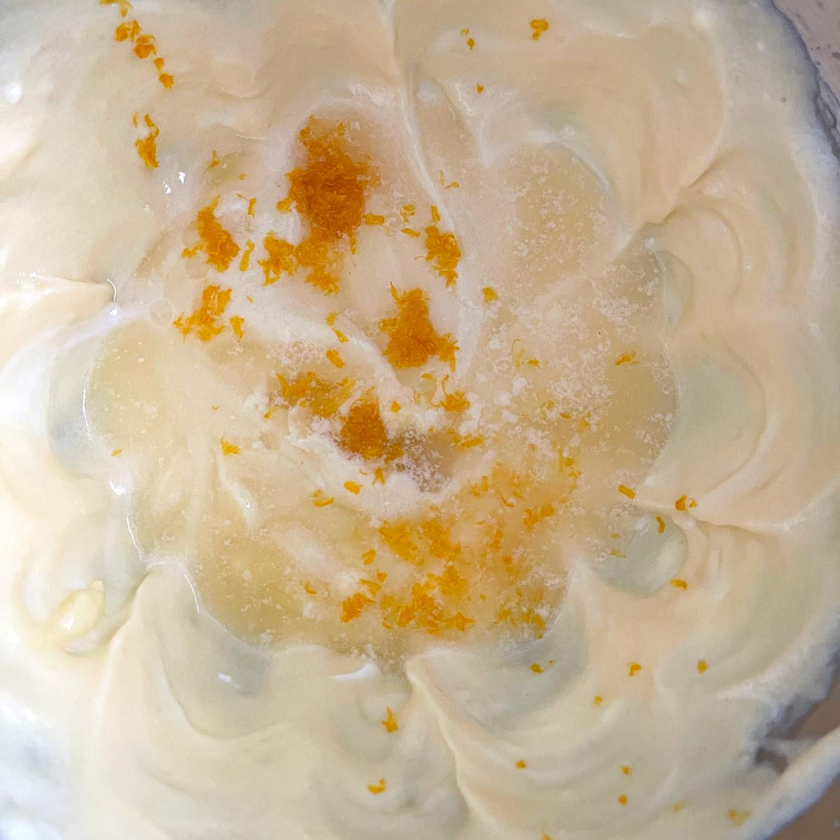 Creamed mixture with lemon juice and lemon zest.