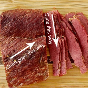 Direction for properly slicing corned beef.