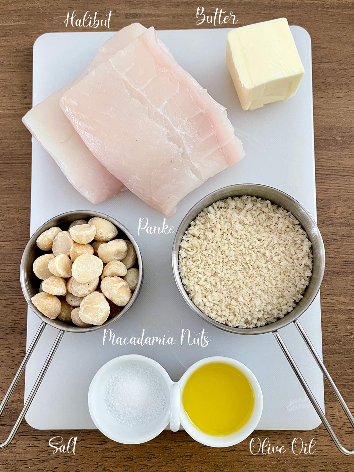 Ingredients for Macadamia Crusted Halibut Recipe.