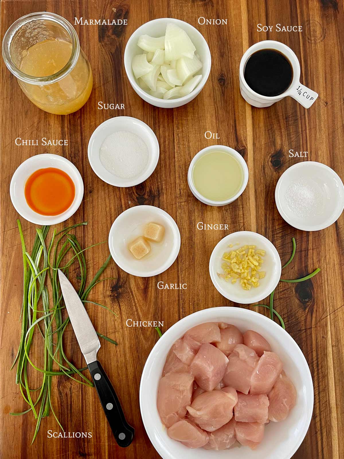 All the ingredients for Sticky Lemon Marmalade Chicken.