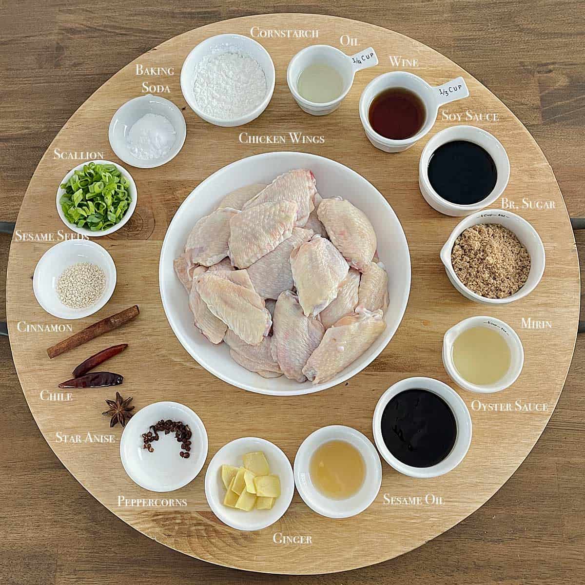 All the ingredients for Chinese Fried Chicken Wings Recipe with Secret Spices.