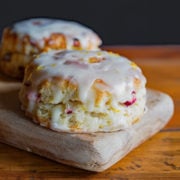 Cranberry scones on the serving board.