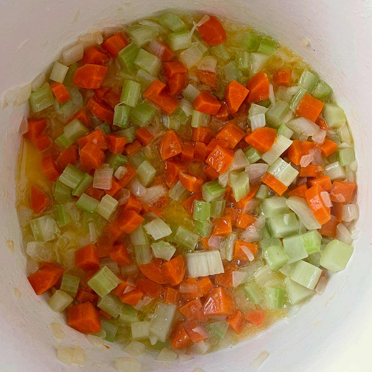 Dutch oven with carrots and celery added.