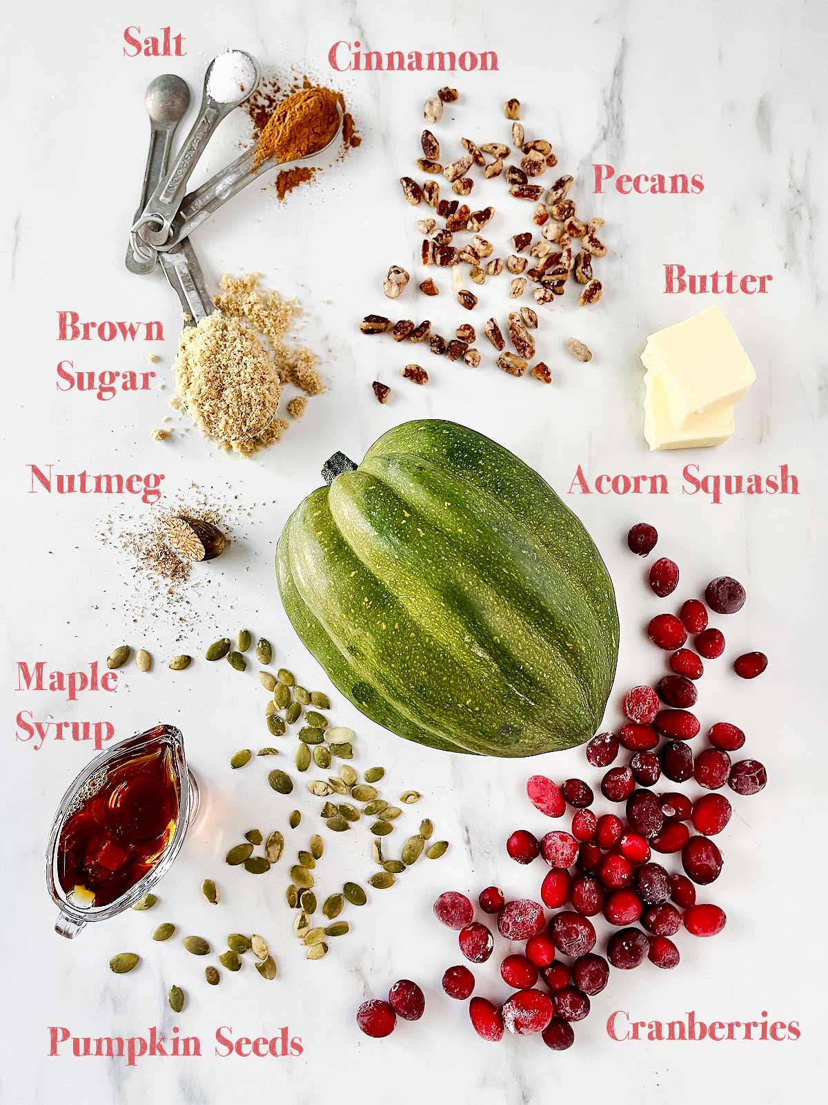 Ingredients for Quick Acorn Squash Recipe with Cranberries.