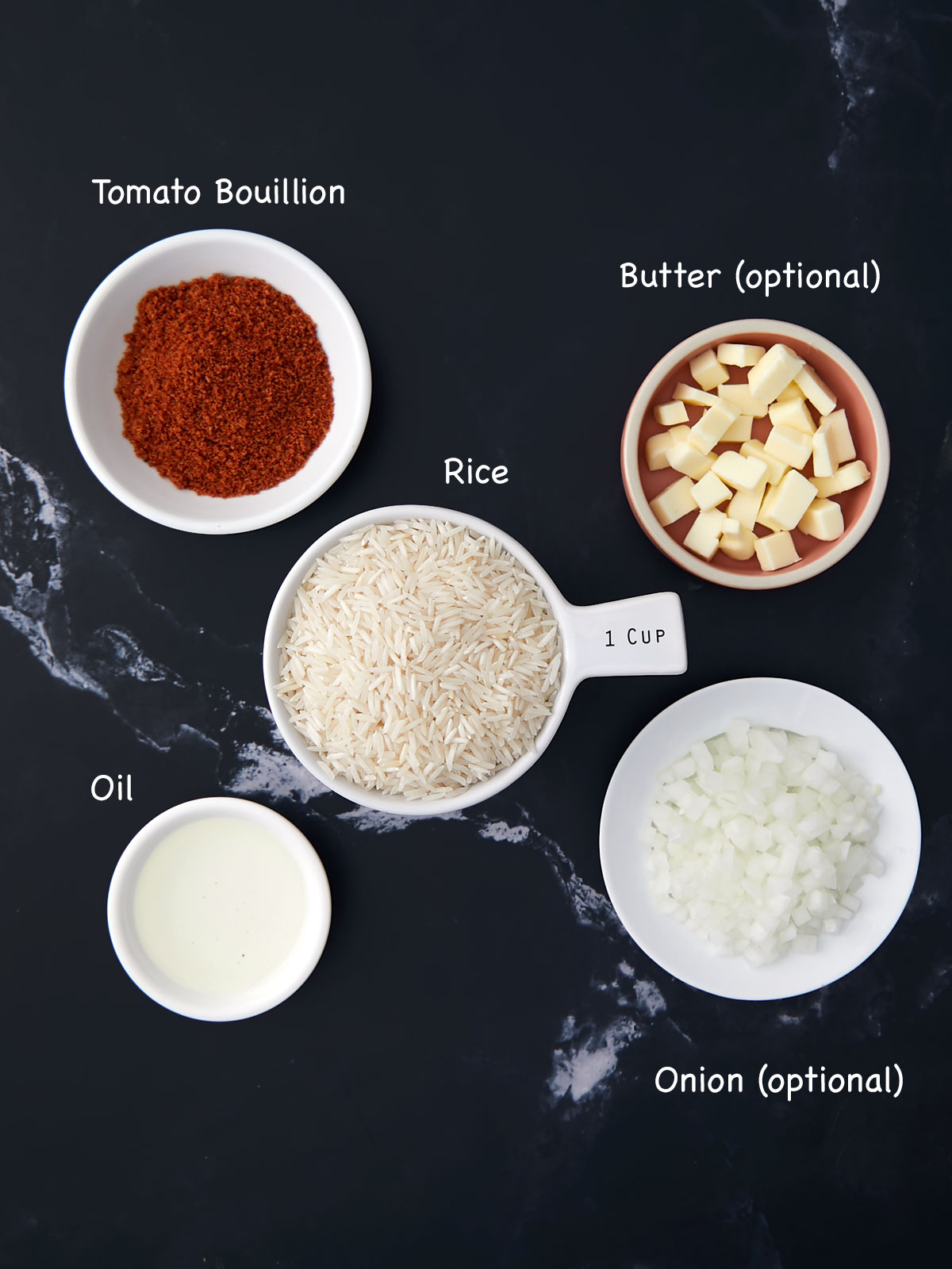 Ingredients for Mexican burrito rice.