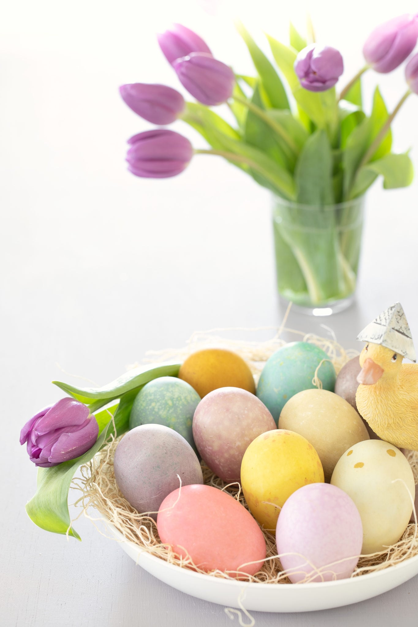 Bowl of naturally dyed Easter Eggs.