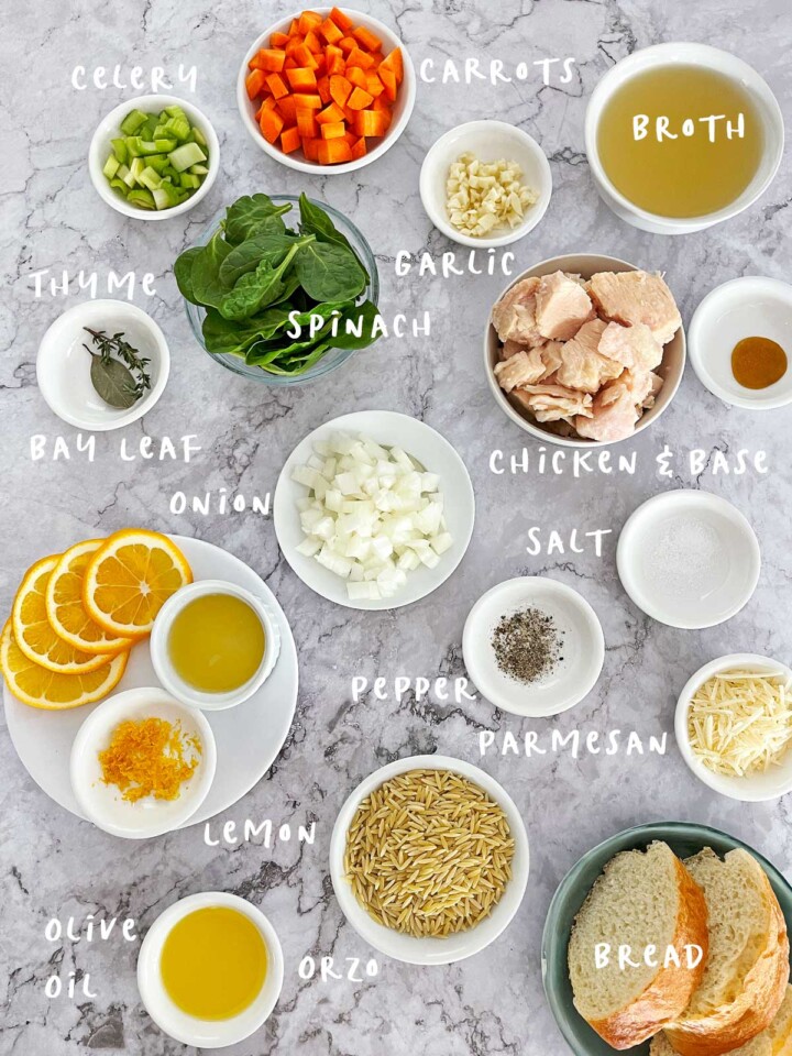 Ingredients to make Orzo lemon soup.