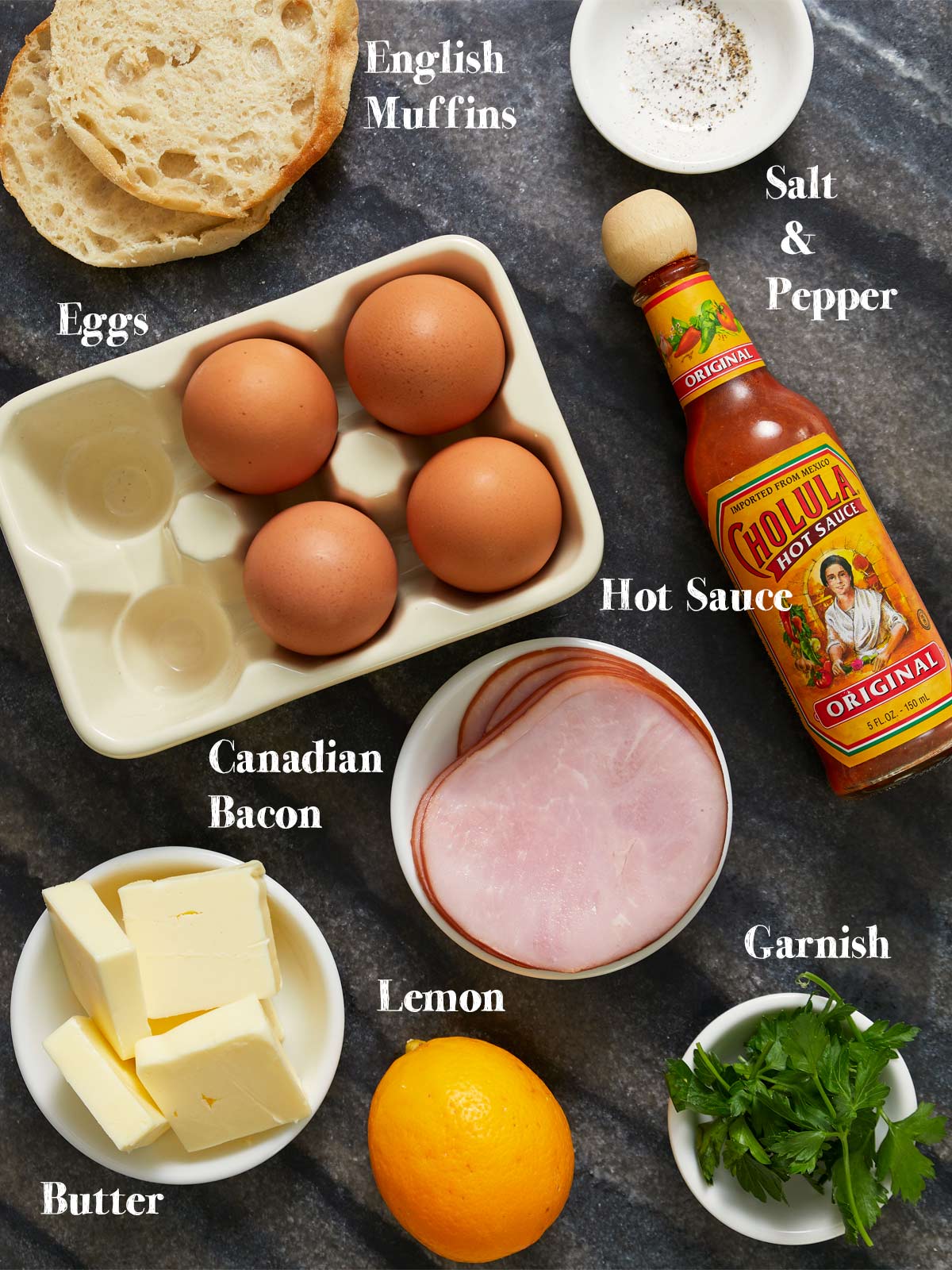 Ingredients for making Best Eggs Benedict Recipe ~ For Two.