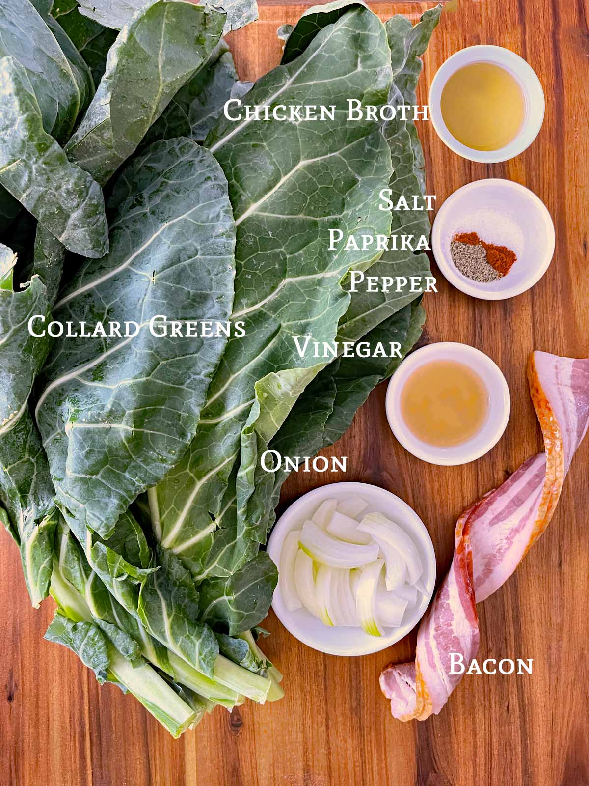 Ingredients for Instant Pot Collard Greens Recipe.