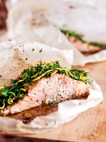Salmon En Papillote With Lemon Dill Compound Butter.