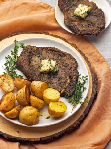 Air Fryer Steak with Herbed Butter.