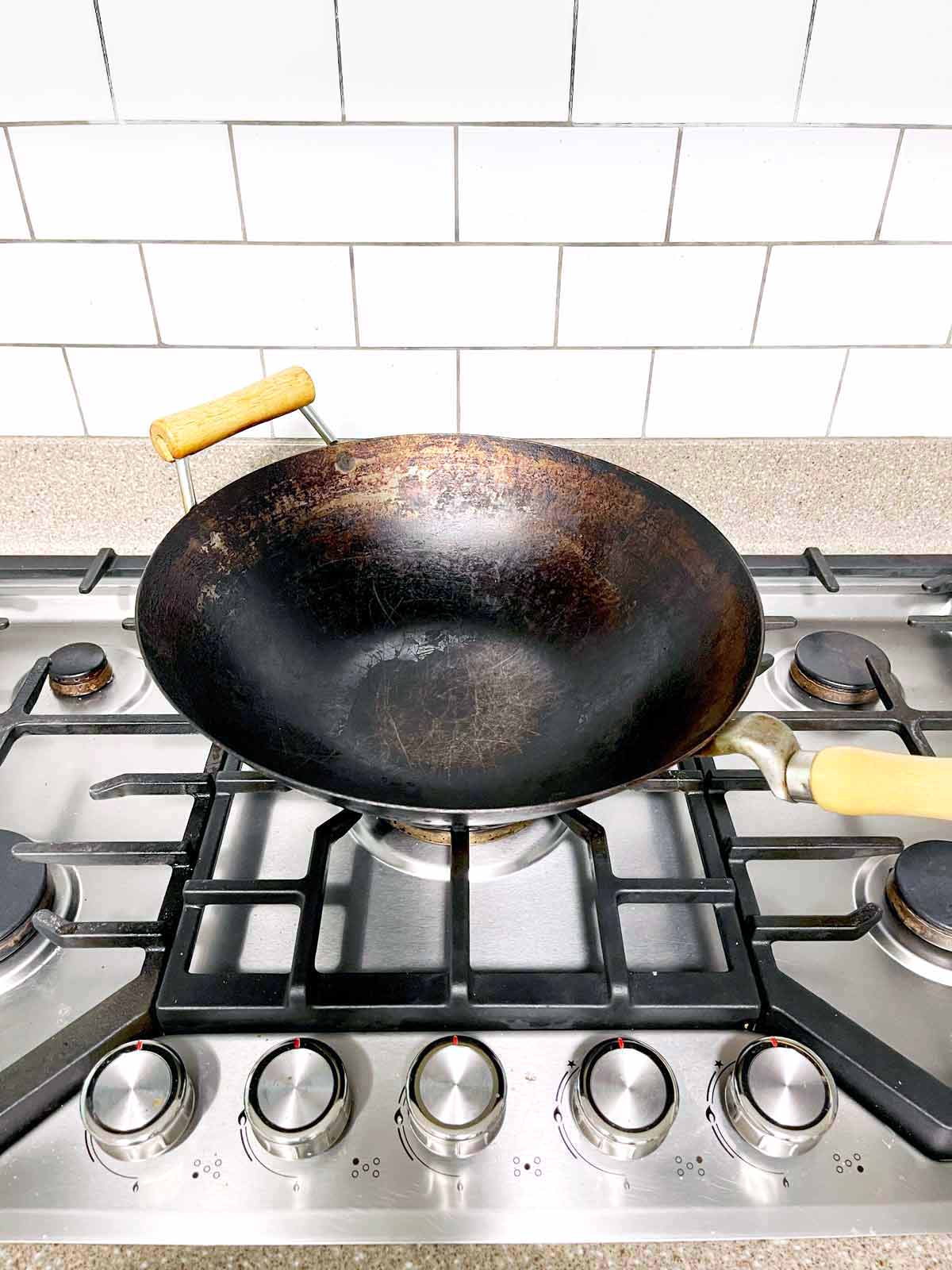 Wok on burner.