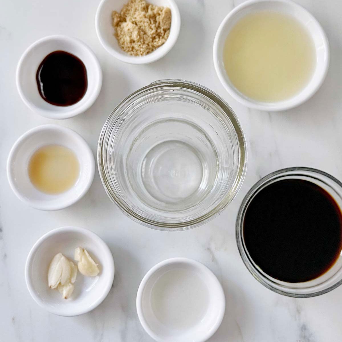 Seven ingredient for stir fry sauce.