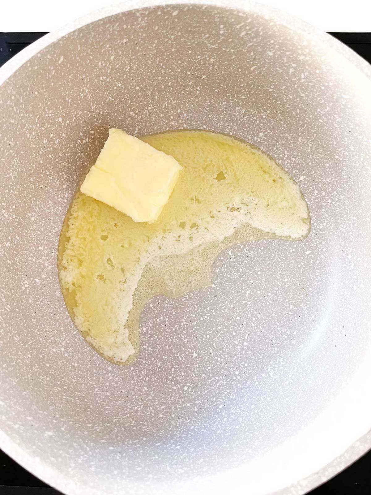 Butter melting in the pot.