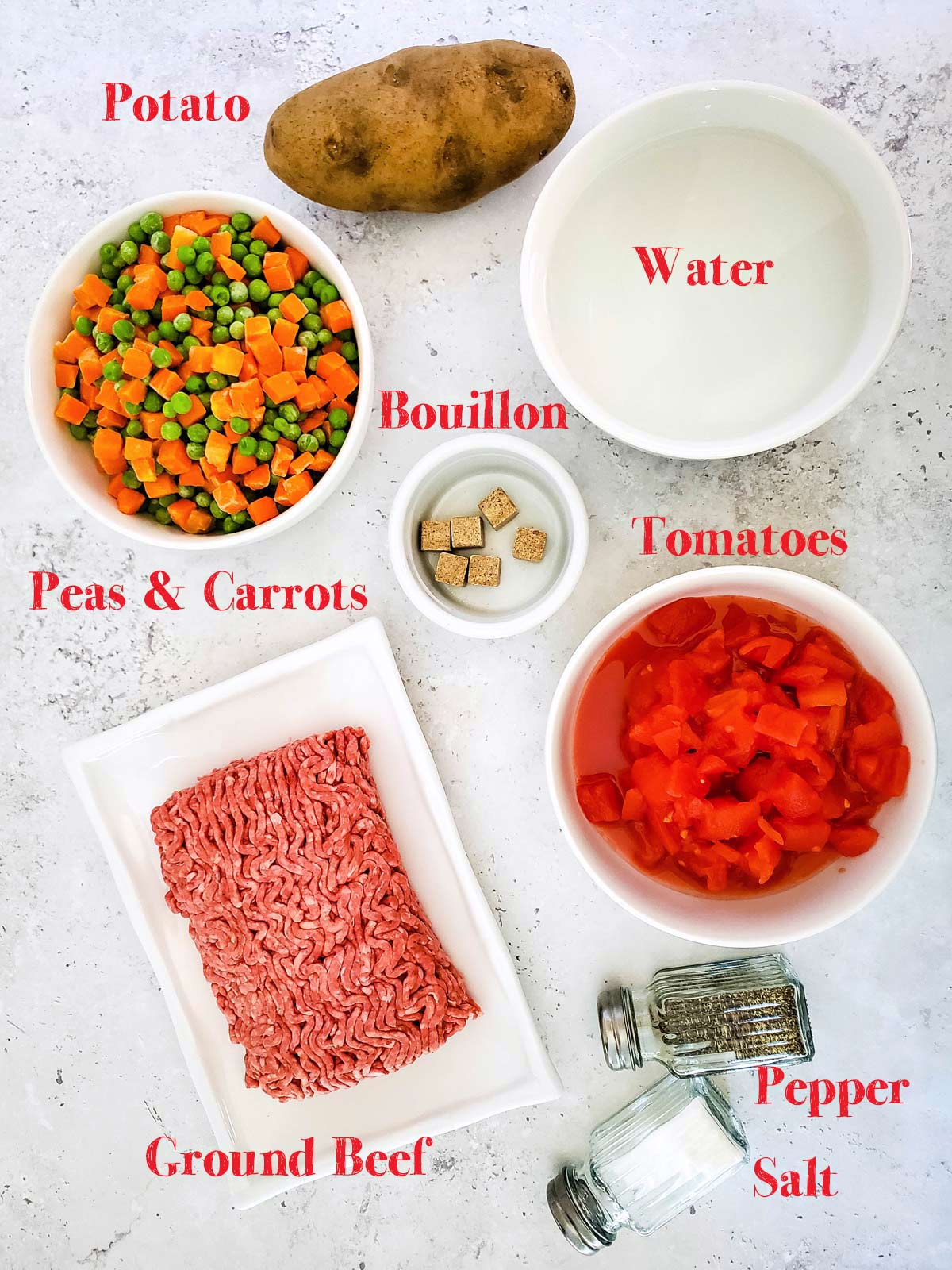 All of the ingredients for Crockpot Ground Beef Vegetable Soup Recipe.