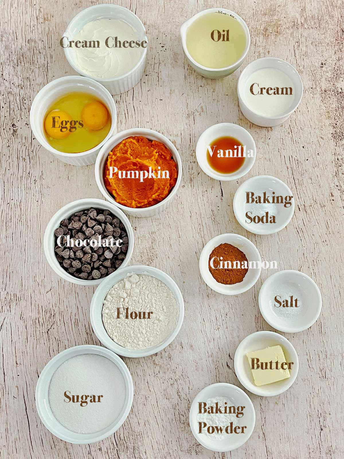Ingredients for making chocolate pumpkin bars.