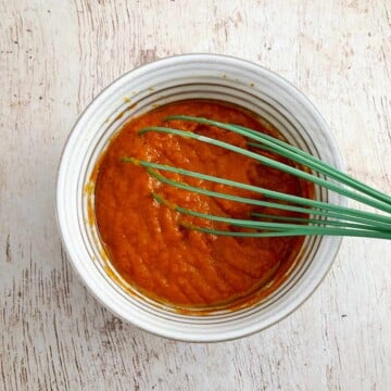 Whisking the pumpkin puree mixture. 