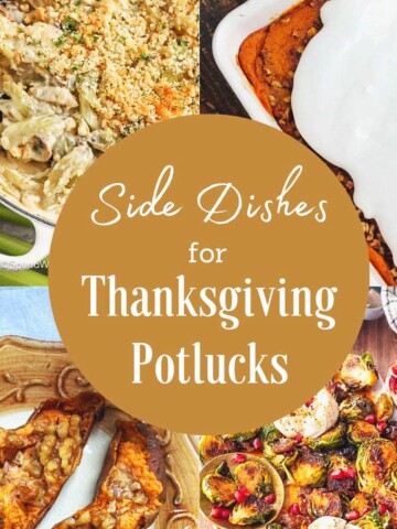 Photos of potluck side dishes.