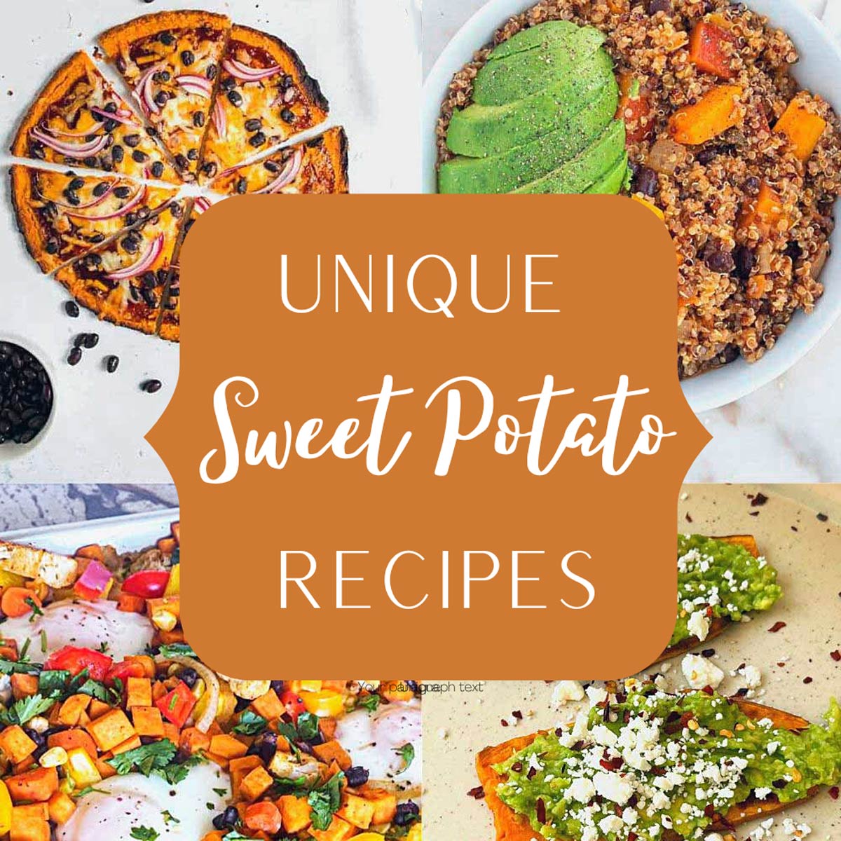 Collage of four different sweet potato dishes.