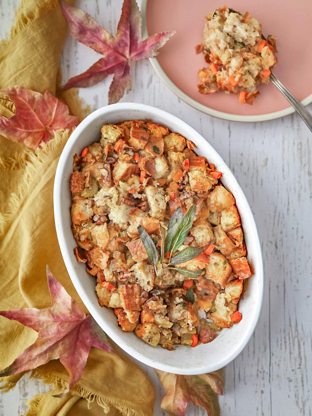 Buttered green casserole baking dish.