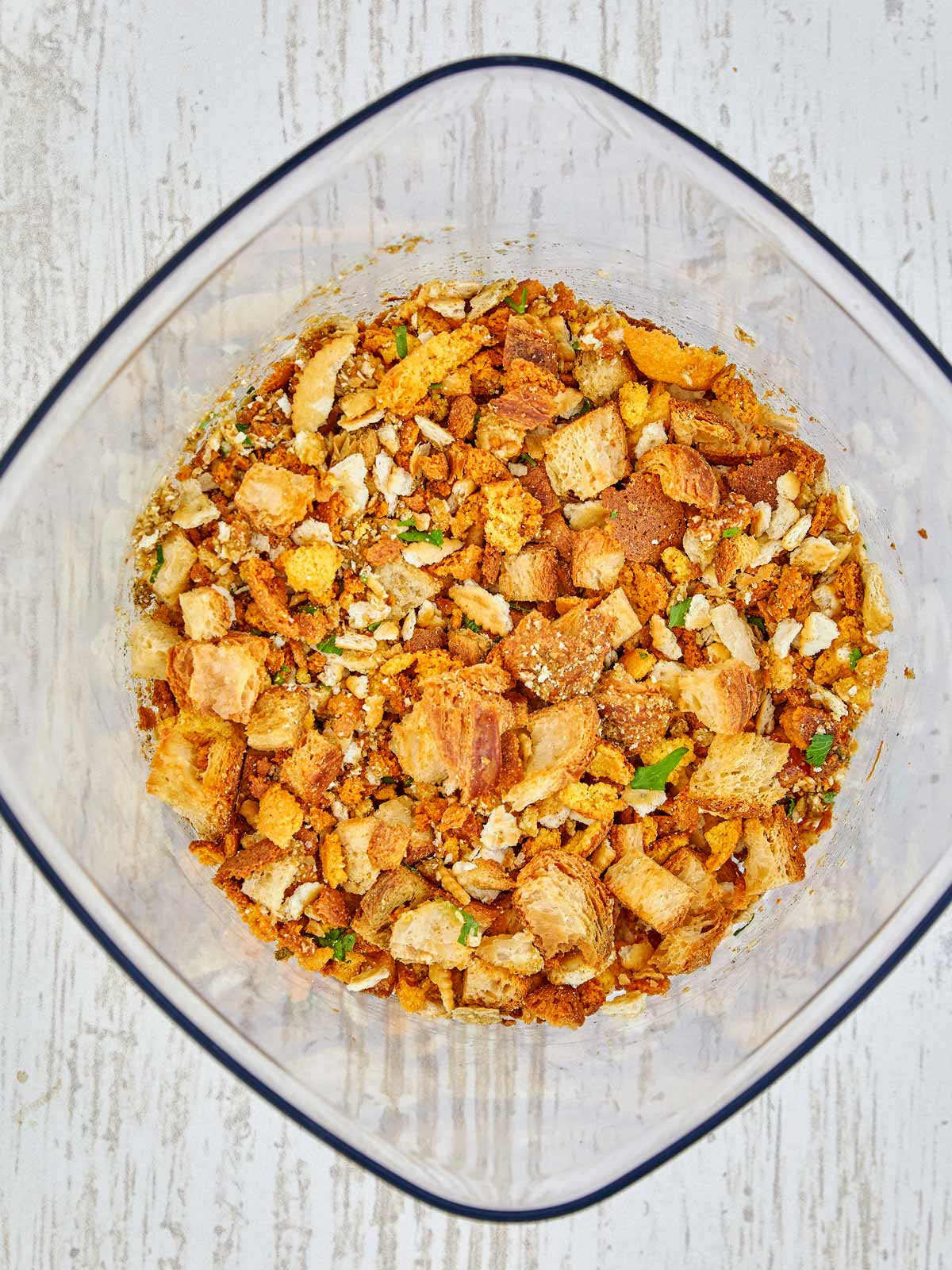 The dressing mixture all combined in the large bowl.