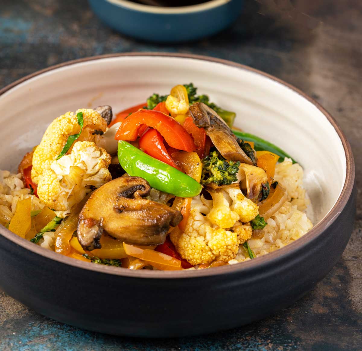 Bowl with beautiful roasted vegetables.