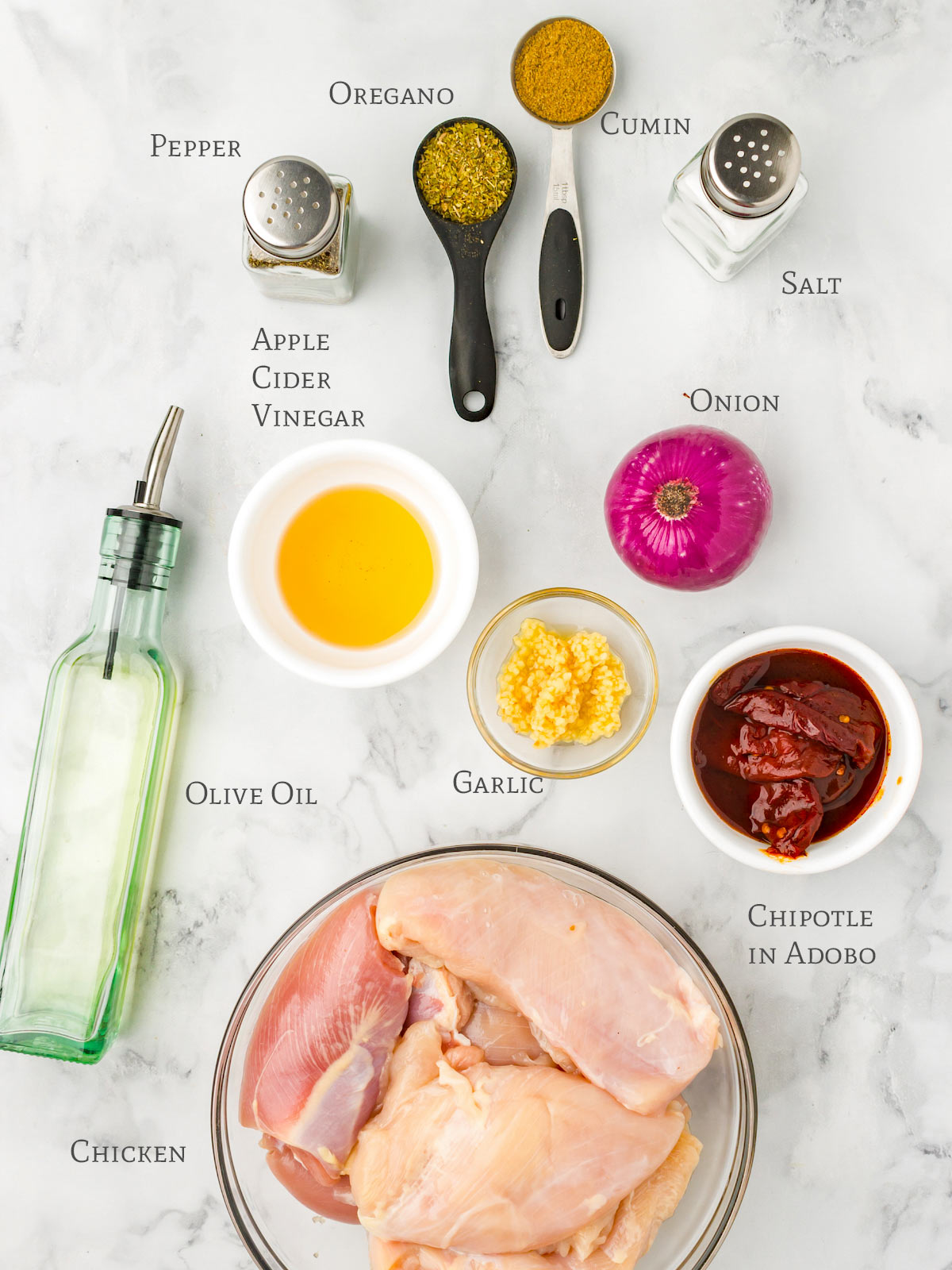 All of the ingredients for Copycat Chipotle chicken.
