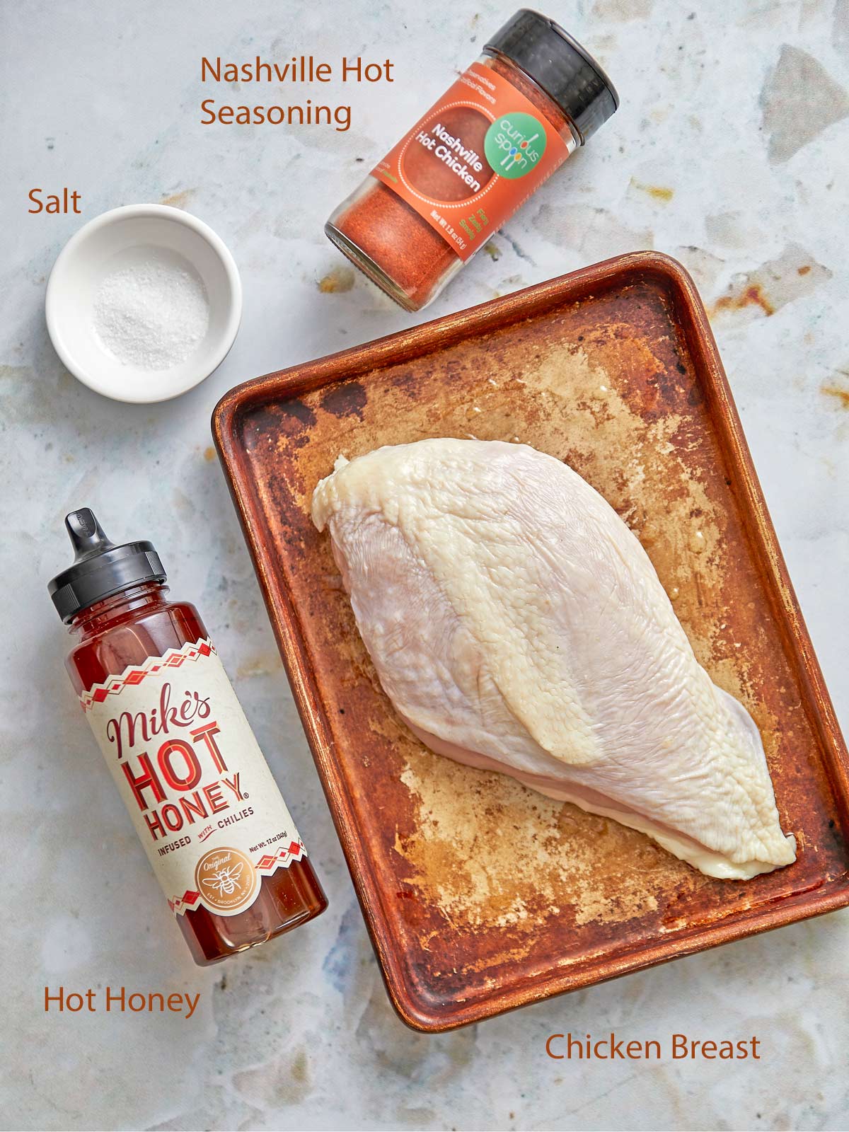 All of the ingredients for this 3 Ingredient Spicy Honey Chicken Recipe.