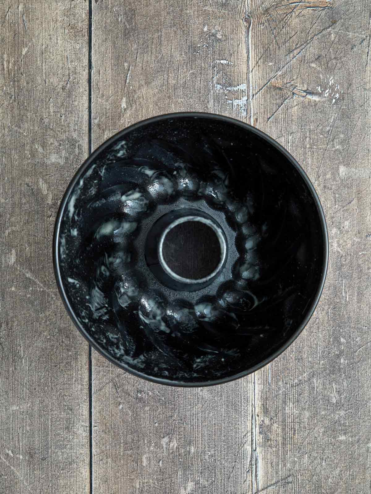 Bundt pan sprayed with baking spray.
