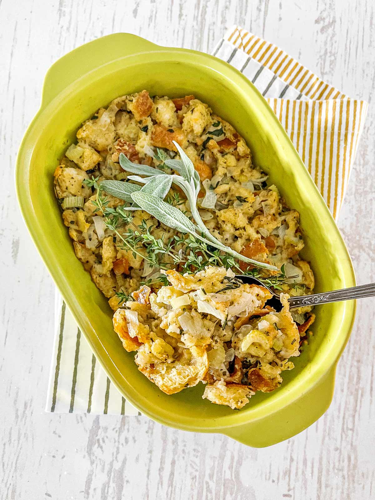 Baking dish with stuffing.