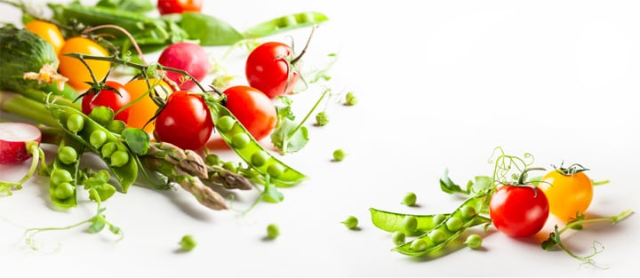 Fresh peas, tomatoes, and asparagus.