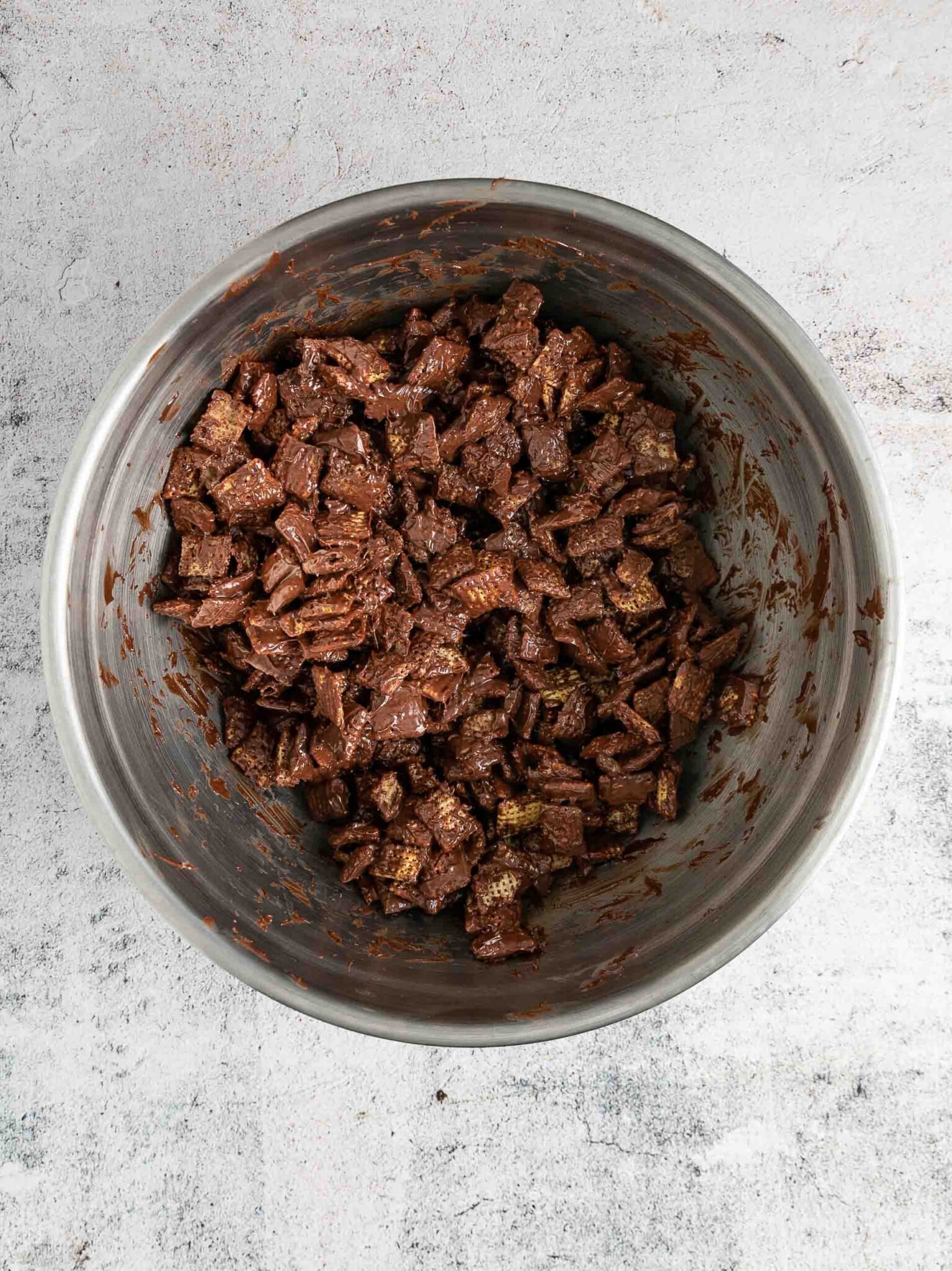 Cereal coated with melted chocolate.