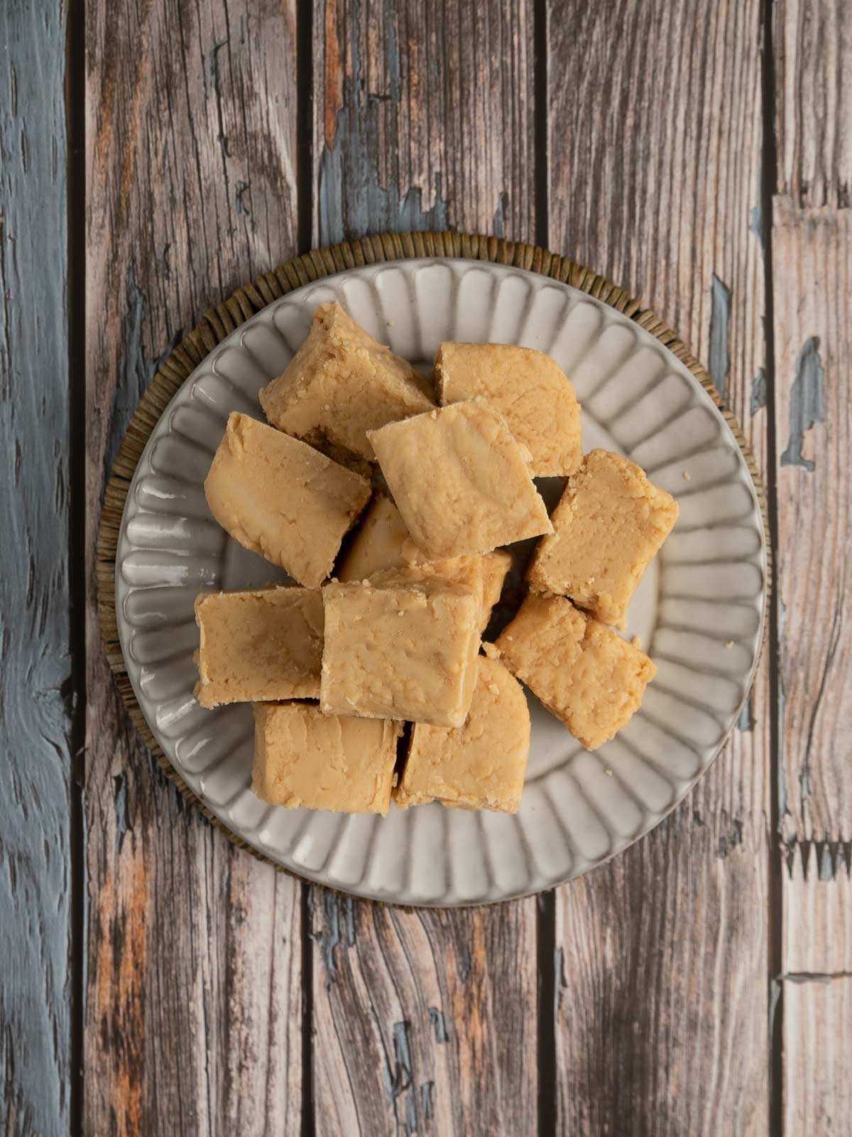 Plate of pieces of peanut butter fudge.