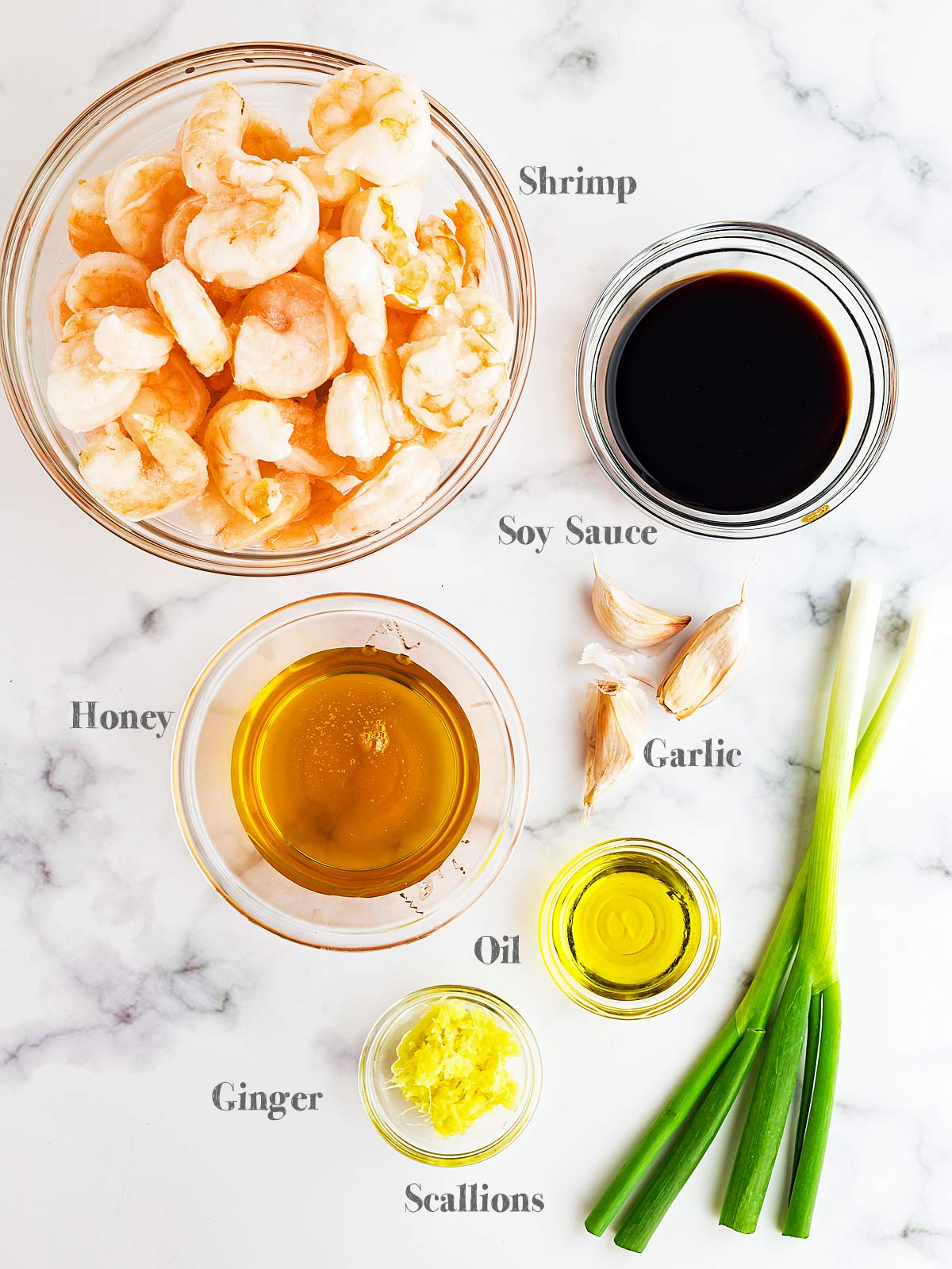 Ingredients for Honey Garlic Shrimp recipe.