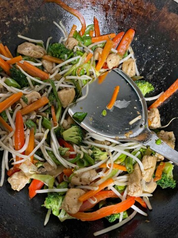Stir fry with thickened sauce.