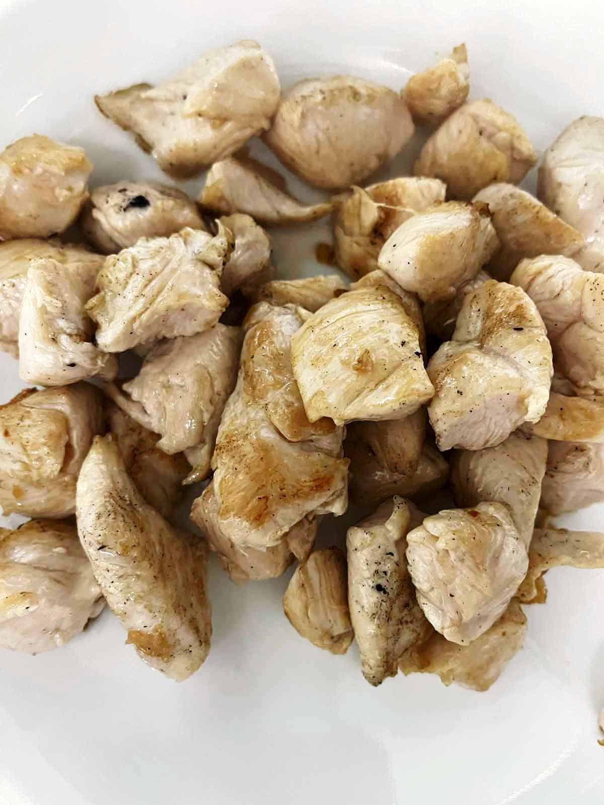 Cooked chicken on a plate.