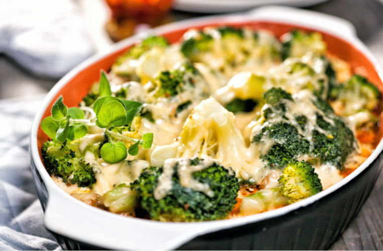 Cheesy garlic cauliflower and broccoli.