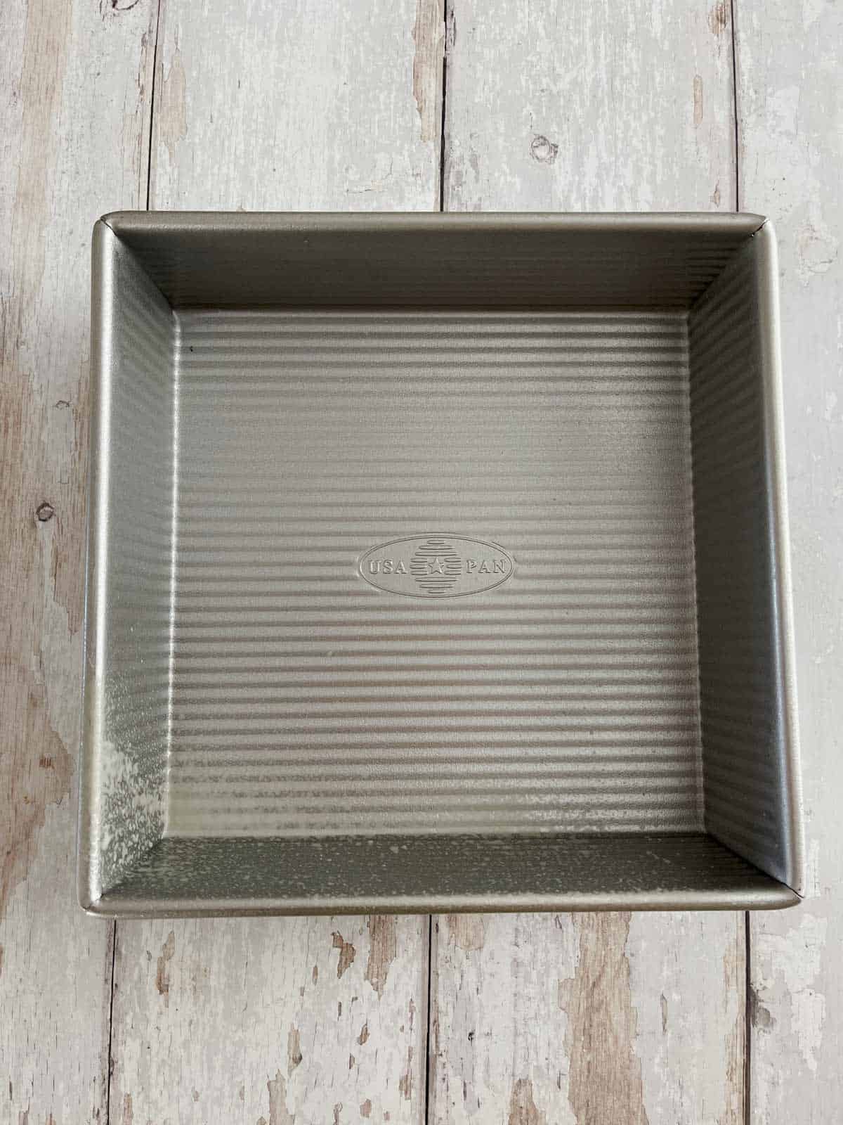 8" x 8" baking pan sprayed with baking spray.