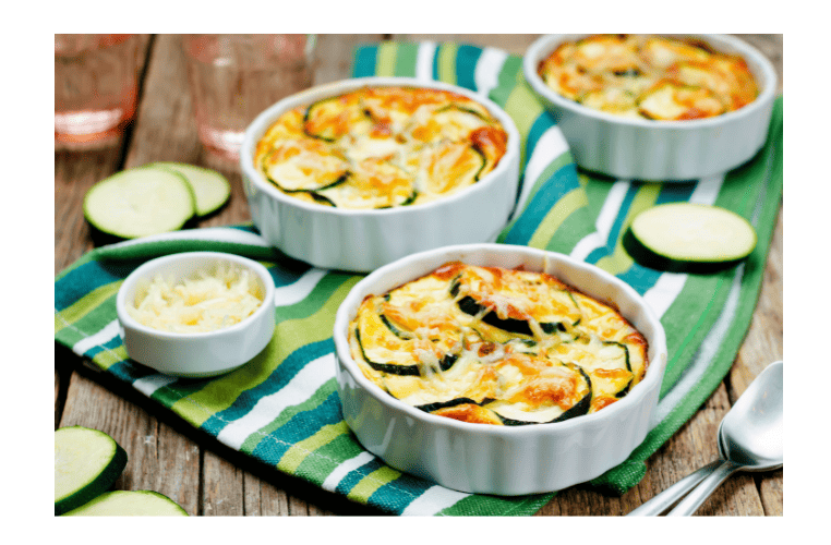 Three individual casseroles in dishes.