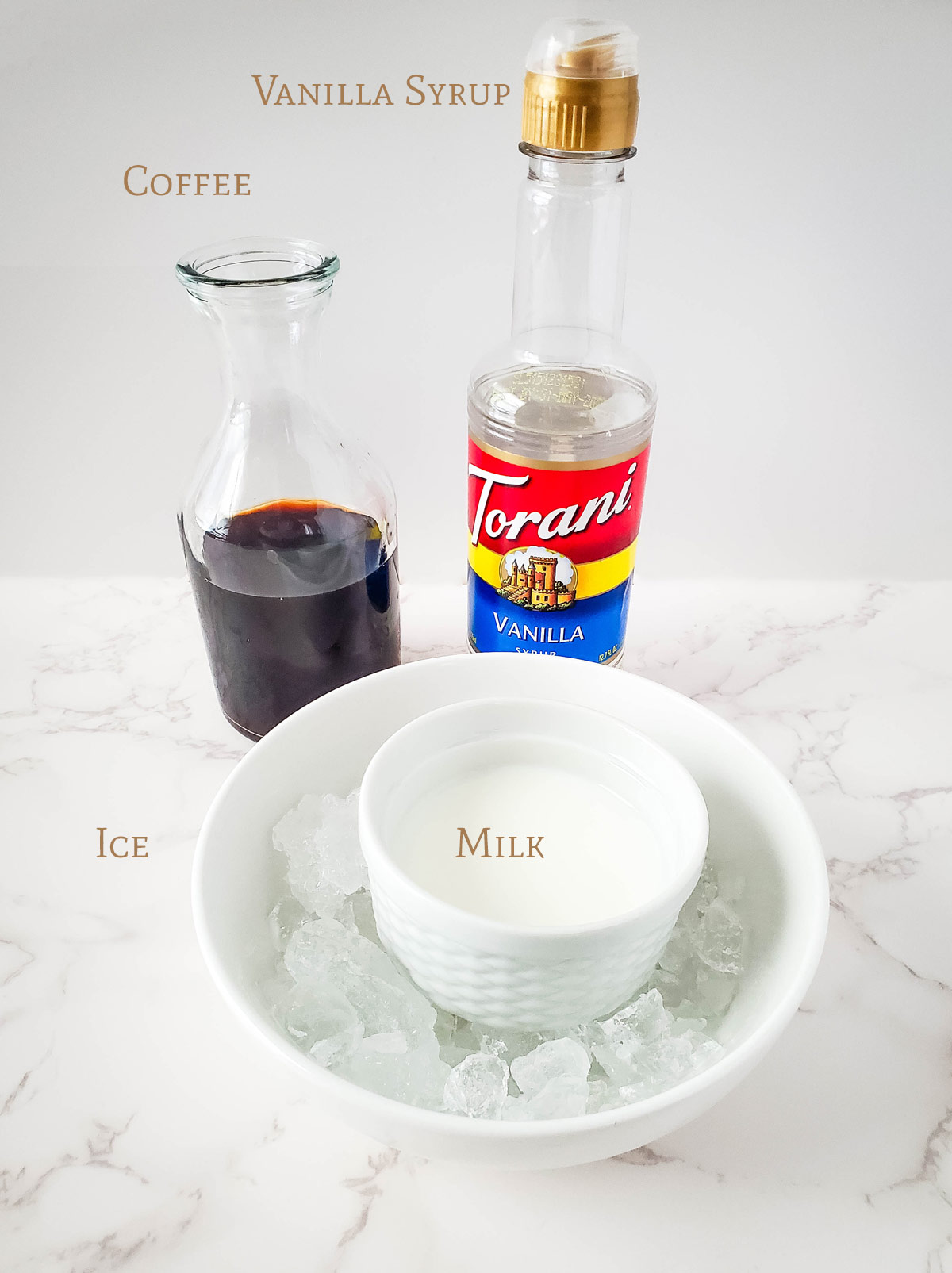 All the ingredients for Best Vanilla Iced Coffee Starbucks Recipe Copycat.