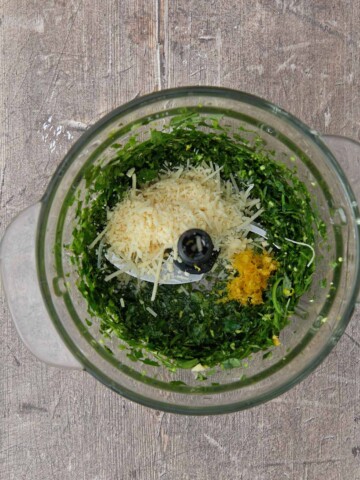 Lemon zest and cheese added to the pesto.