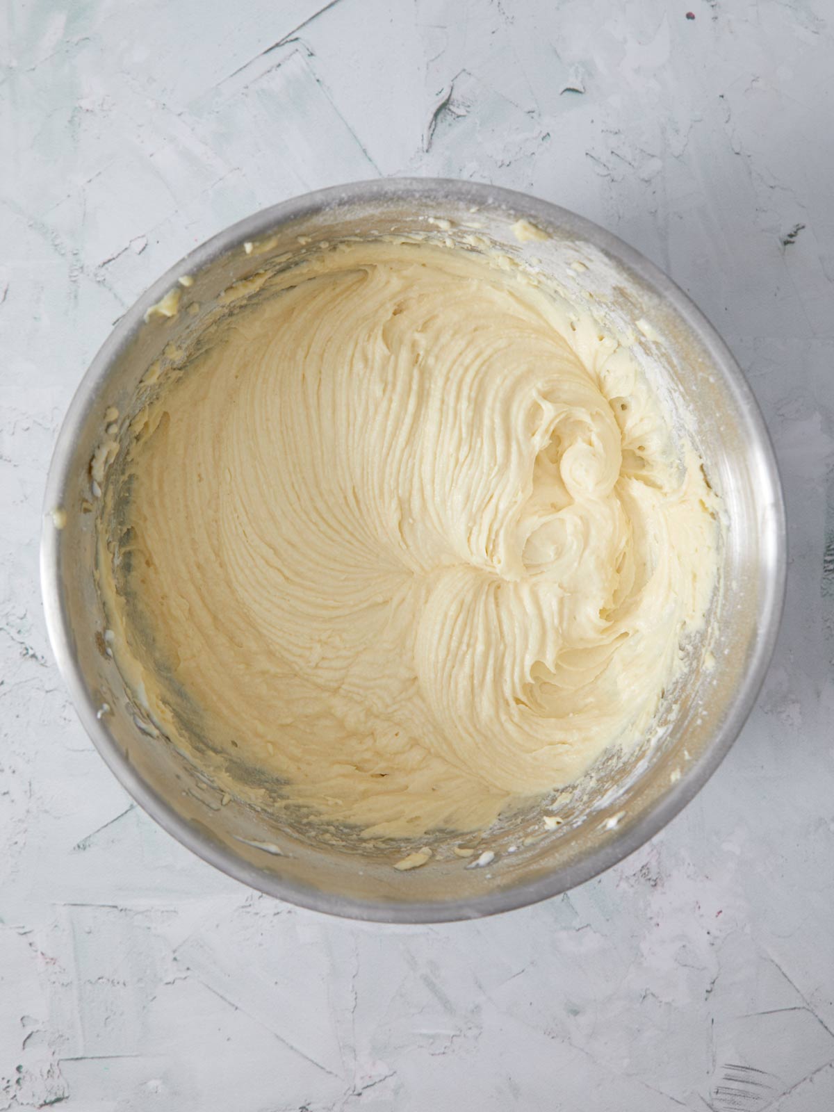 Cake batter beaten and fluffy.