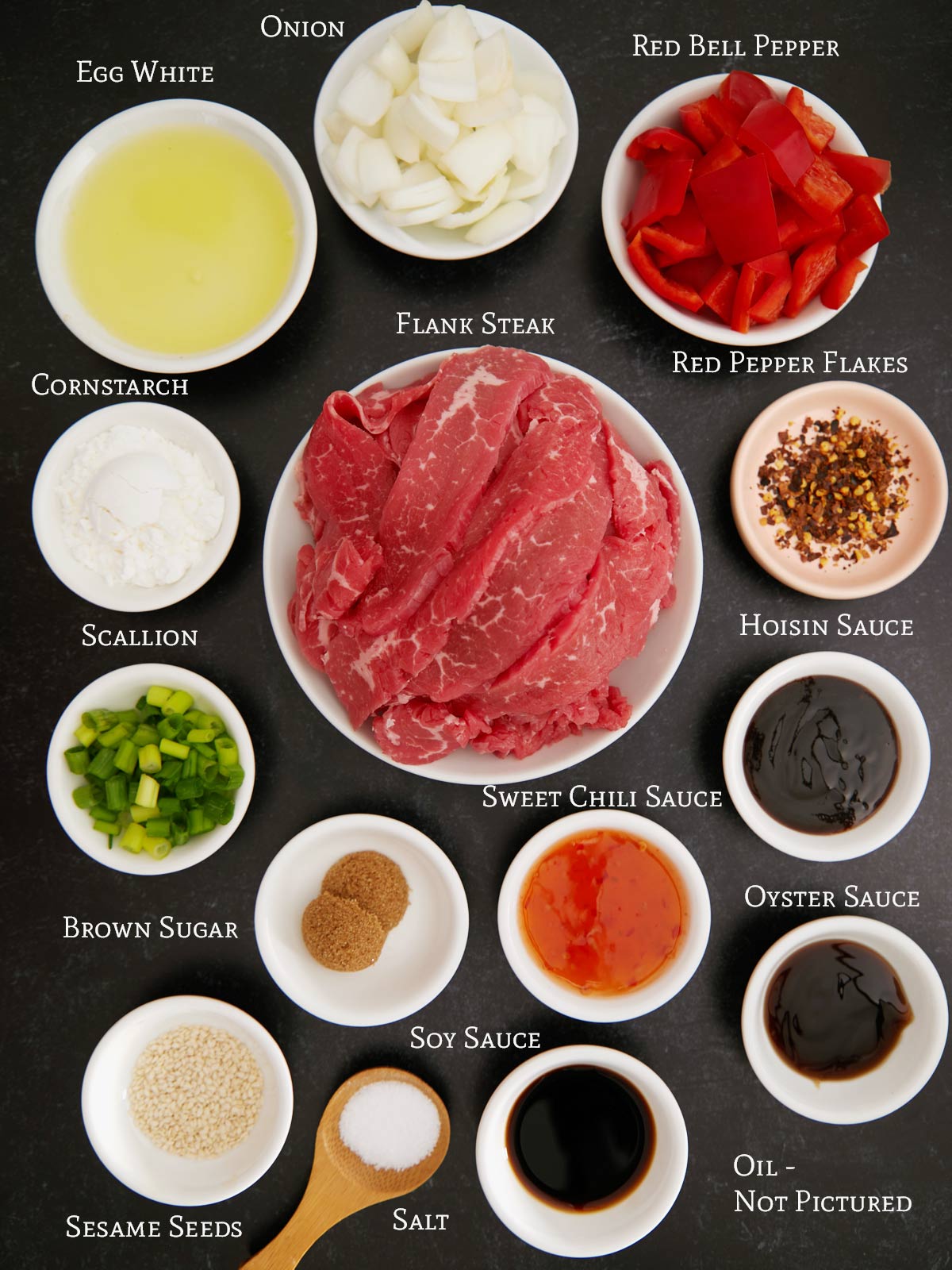 A bowl of ingredients for Beijing Beef.