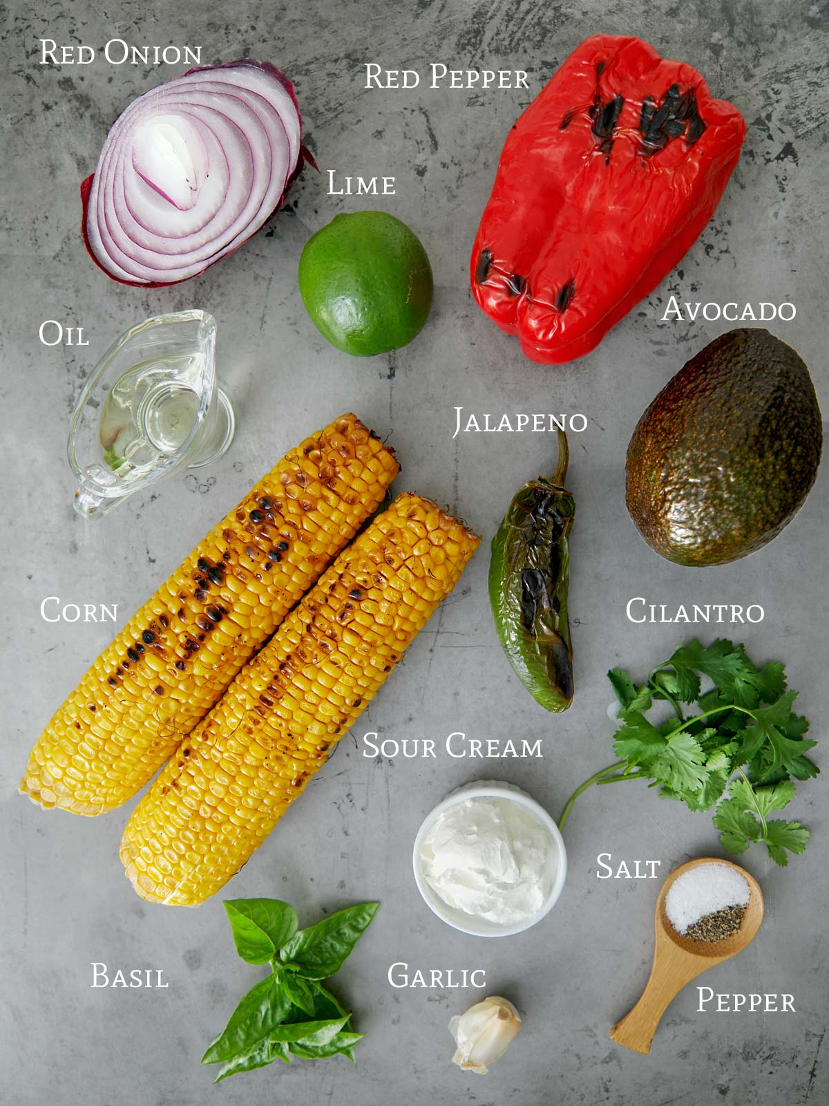 Ingredients for grilled corn on the cob salad.
